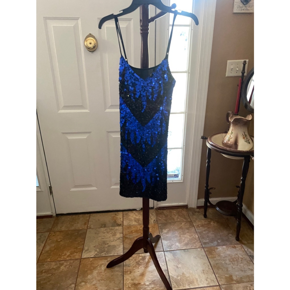 USCO BLUE & BLACK SEQUIN SPAGHETTI STRAP DRESS SIZE M/L
